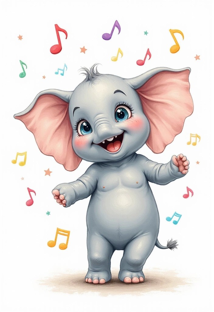 12 Dibujos de Animales Fáciles que Harán Sonreír a Todos (¡El #5 es Adorable!) - 5. Elefante Bailarín (¡El más Adorable!)