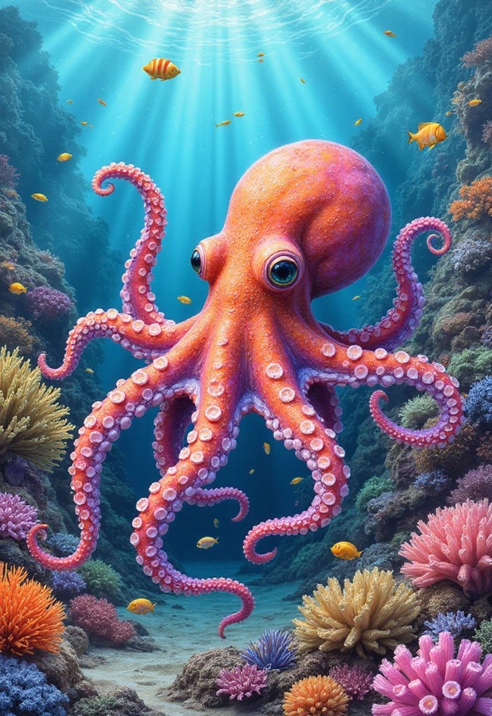 12 Dibujos de Animales Fáciles que Harán Sonreír a Todos (¡El #5 es Adorable!) - 6. Pulpo Colorido