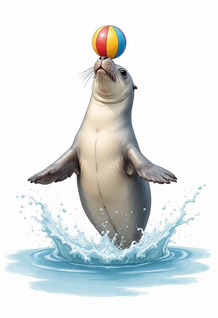 12 Dibujos de Animales Fáciles que Harán Sonreír a Todos (¡El #5 es Adorable!) - 8. Foca Acrobatica